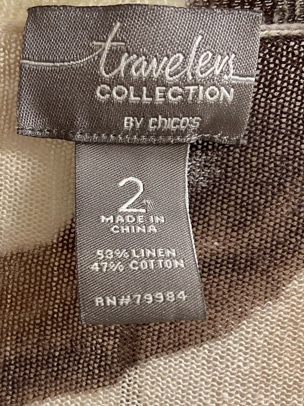 Chico’s Travelers knit cardigan 3/4 sleeves cream brown linen blend Large - Picture 5 of 5
